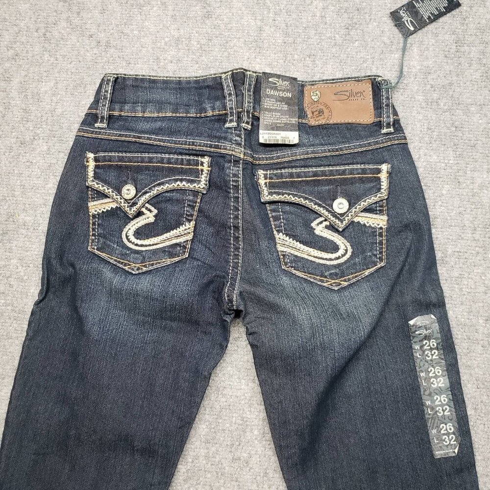Silver Jeans Dawson Womens 26X32 Blue Bootcut Faded Embroidered Low Rise New - Picture 3 of 12